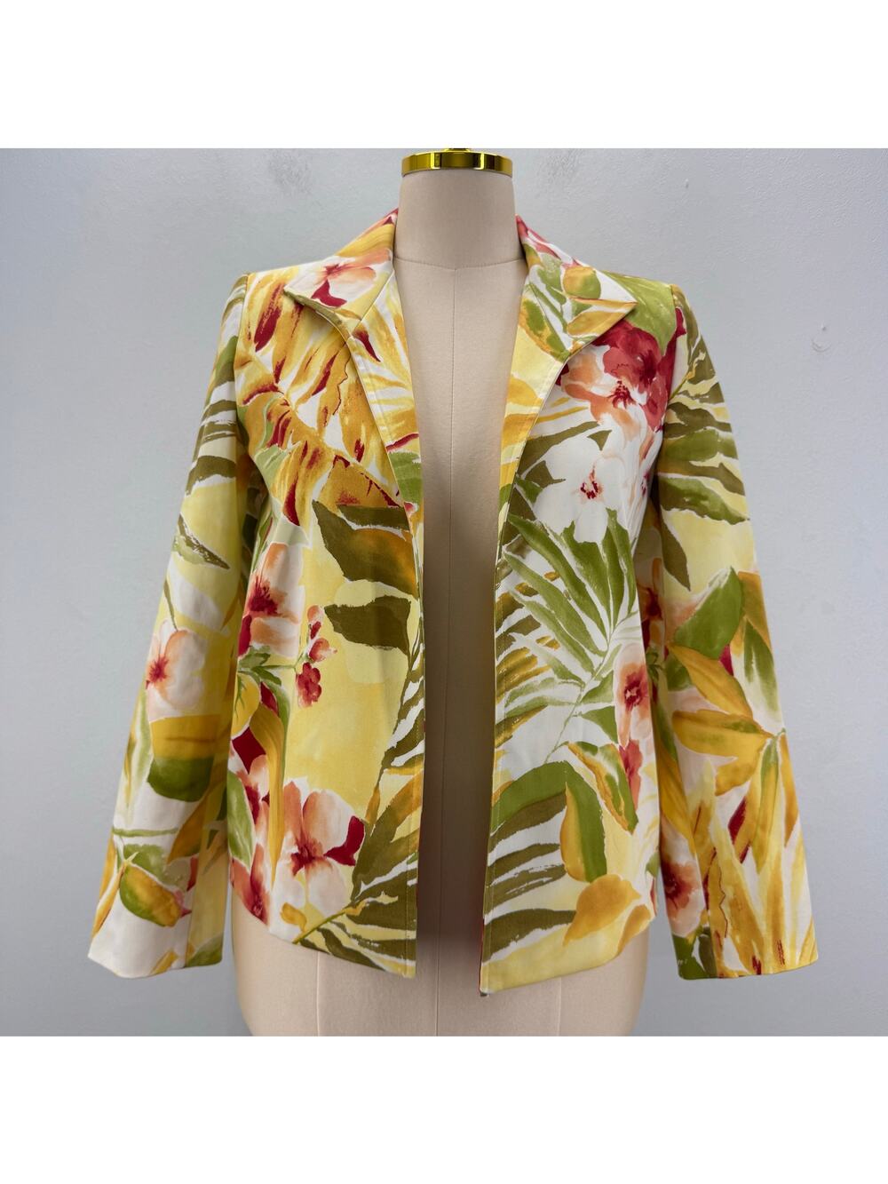 Linda Allard Tropical Floral Open Blazer Jacket sz 10 Petite Casual Business